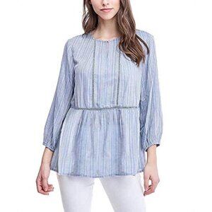 Fever Blue & White Striped Pleasant Plus Size Blouse, Blue Whistler's XXL